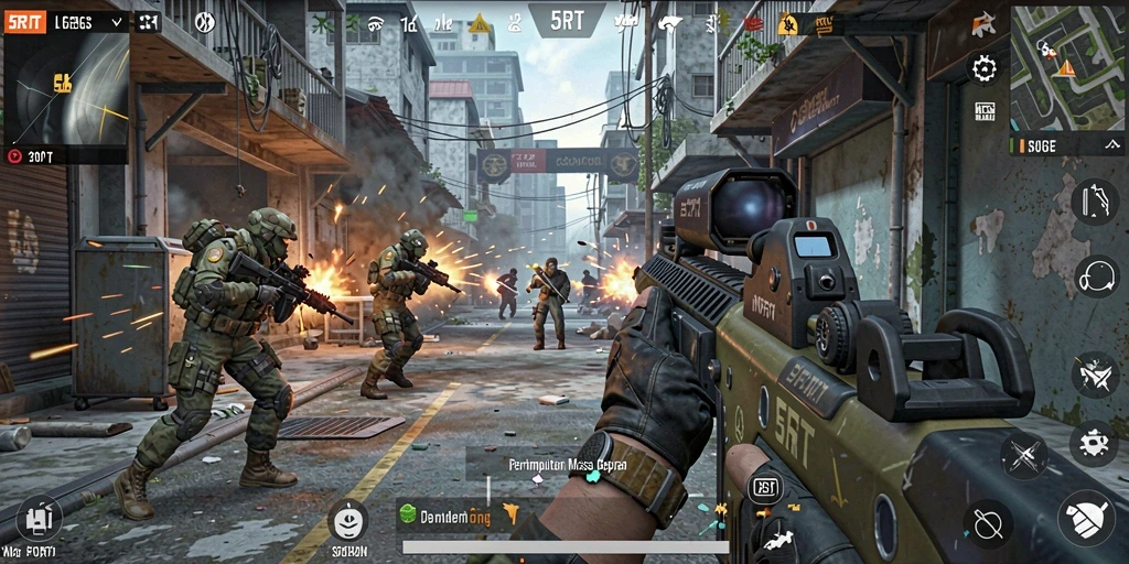 Screenshot gameplay 5RT yang menunjukkan aksi pertempuran intens.