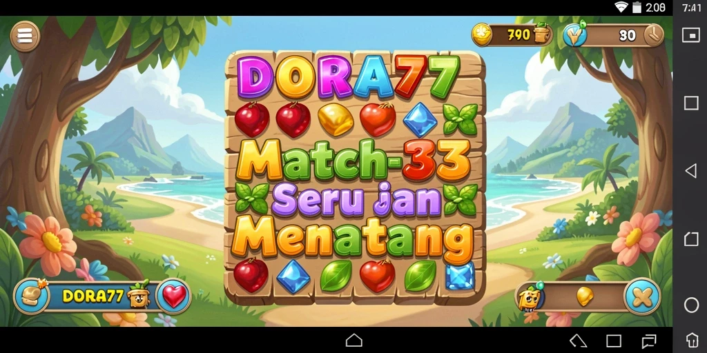 Screenshot menampilkan gameplay seru DORA77 dalam genre Match-3.
