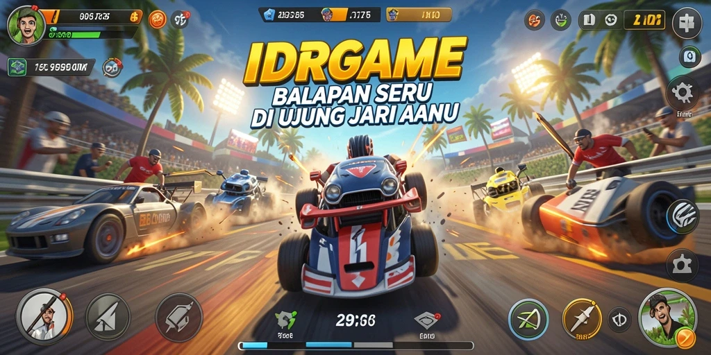Tampilan gameplay balapan IDRGAME yang menegangkan dan seru.