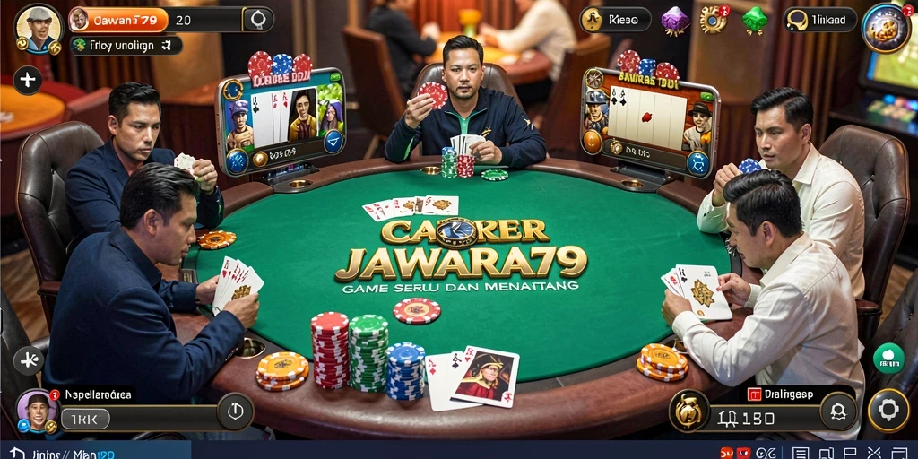 Tampilan gameplay seru dari JAWARA79 dengan suasana Poker yang mendebarkan.