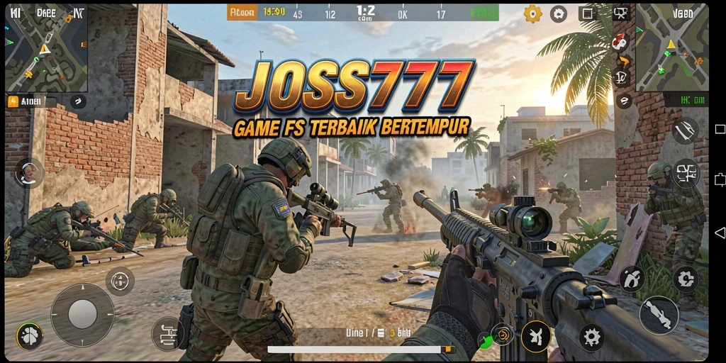 Screenshot utama JOSS777 menampilkan aksi tembak-menembak yang mendebarkan.