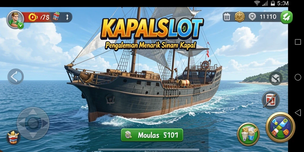 Tangkapan layar gameplay KAPALSLOT menunjukkan keseruan berlayar di lautan luas.