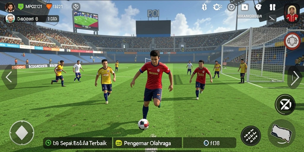 Tampilan gameplay MPO2121 yang menegangkan dan realistis saat pertandingan sepak bola.