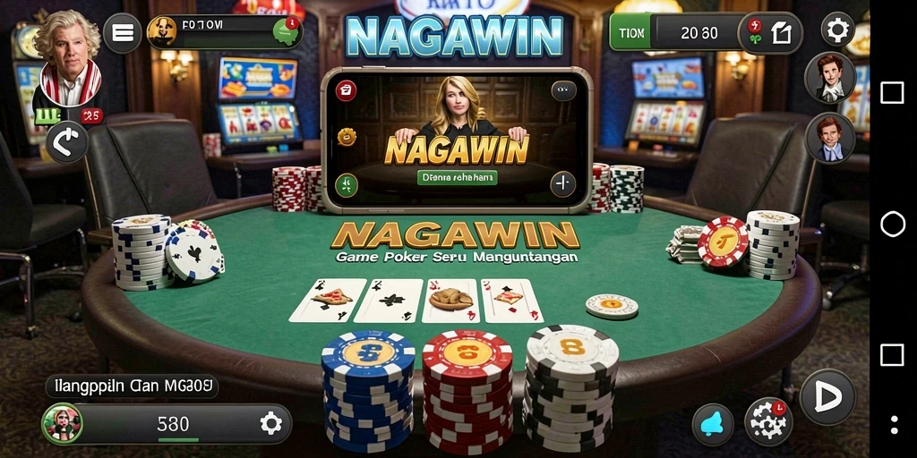 Tampilan gameplay seru NAGAWIN dengan pemain yang bersaing di meja Poker.