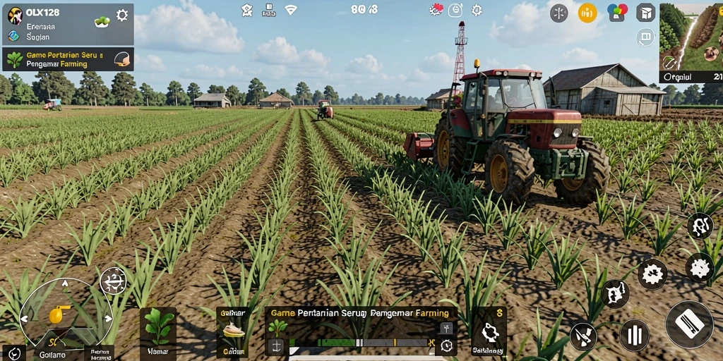 Gambaran menarik dari gameplay OLX128 dengan aktivitas pertanian.