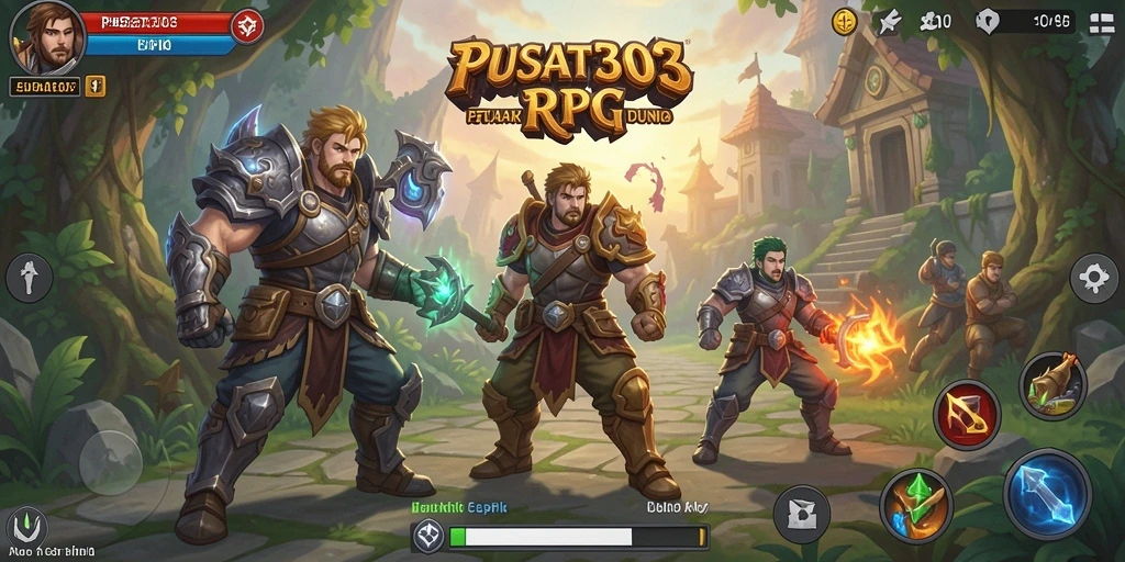 Screenshot PUSAT303 menampilkan pertarungan seru dalam dunia RPG.