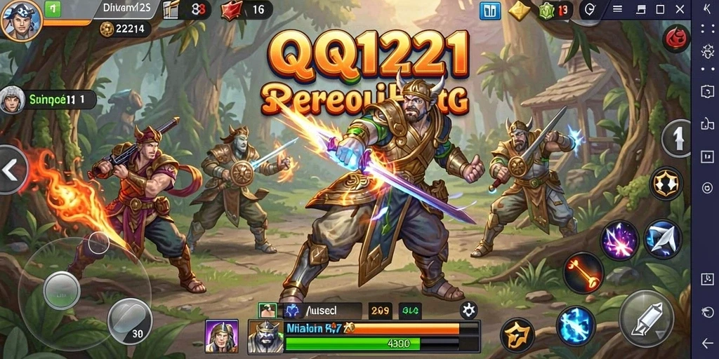 Tangkapan layar gameplay QQ1221 menampilkan pertempuran strategi yang intens.