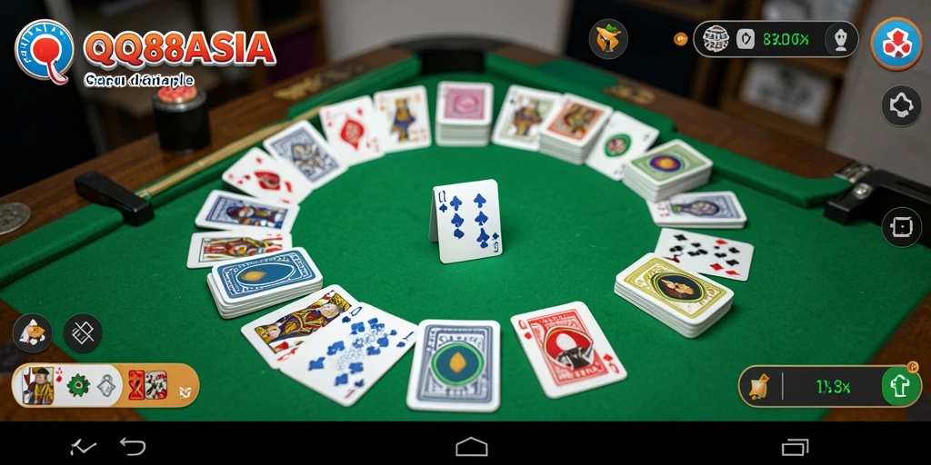 Screenshot QQ88ASIA menampilkan gameplay Gaple yang menantang dan seru.