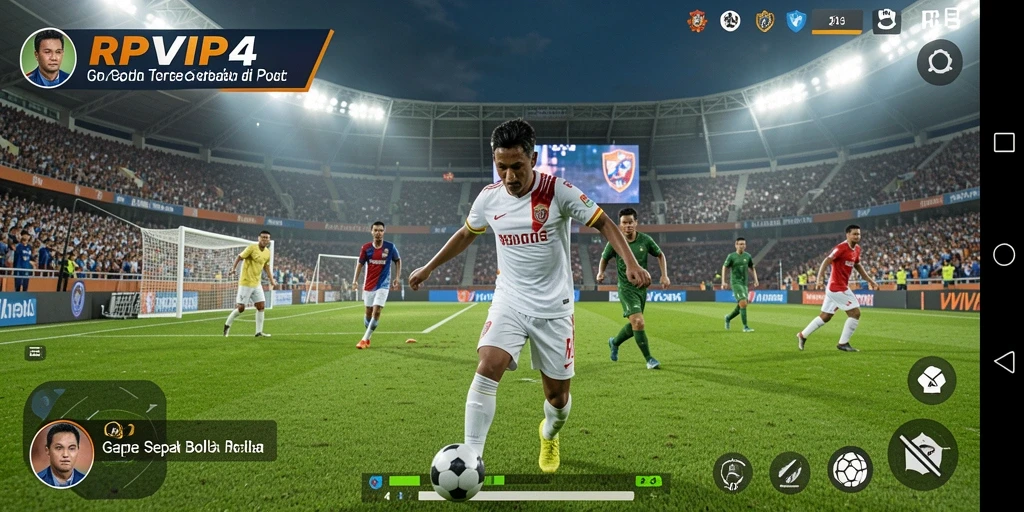 Gameplay RPVIP4 dengan grafis sepak bola yang realistis.