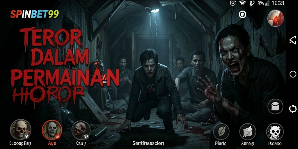 Screenshot gameplay SPINBET99 menampilkan suasana horor yang mencekam.