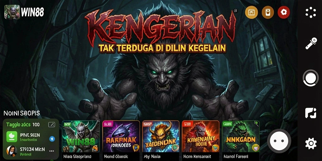 Tampilan gameplay WIN88 yang menyeramkan dengan atmosfer horor.